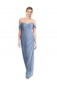 Billigste Staubiges Blau Meerjungfrau Off-Schulter Chiffon Lange Brautjungfernkleider