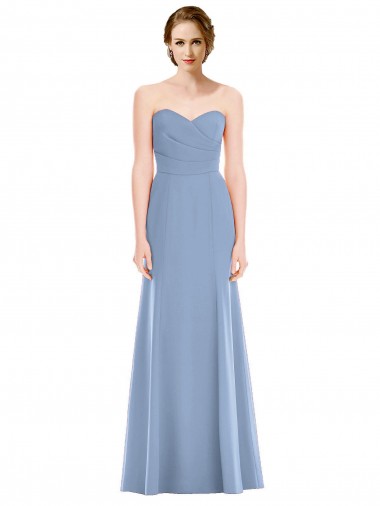 Billigste Staubiges Blau Meerjungfrau Trägerlos Chiffon Lange Brautjungfernkleider