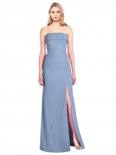 Billigste Staubiges Blau Trompete Trägerlos Chiffon Lange Brautjungfernkleider