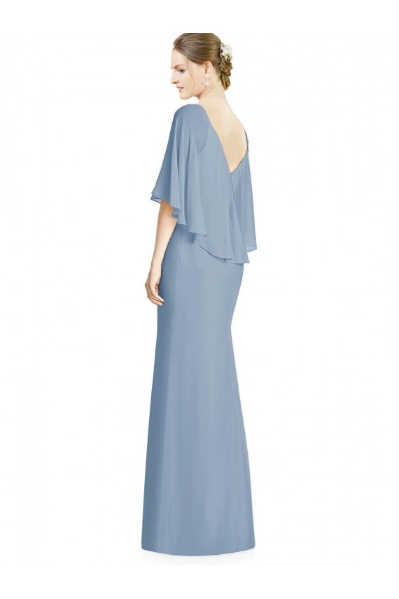 Billigste Staubiges Blau Trompete V-Ausschnitt Chiffon Lange Brautjungfernkleider