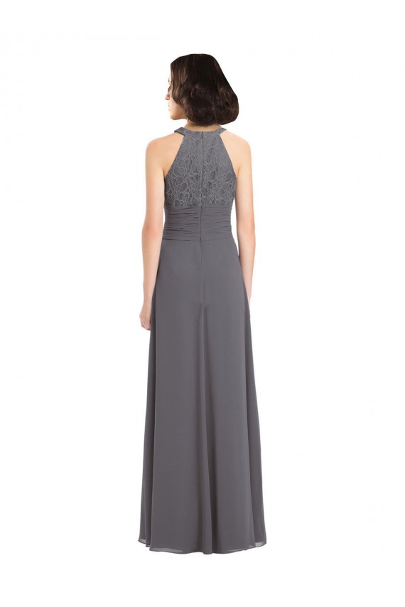 Billigste Stormy Silver A-Linien Neckholder Chiffon Spitze Lange Brautjungfernkleider