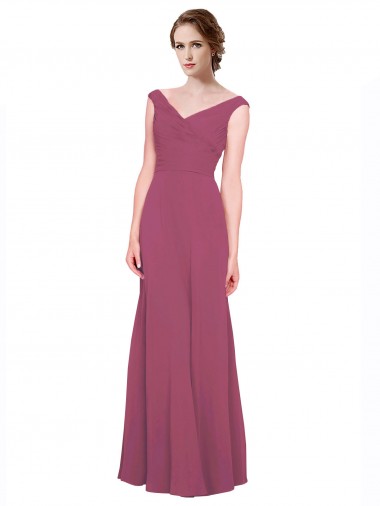 Billigste Taupe A-Linien V-Ausschnitt Chiffon Lange Brautjungfernkleider
