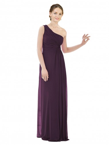 Billigste Traube A-Linien Eine-Schulter Chiffon Lange Brautjungfernkleider