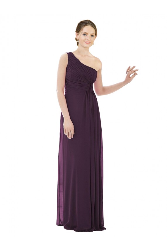 Billigste Traube A-Linien Eine-Schulter Chiffon Lange Brautjungfernkleider