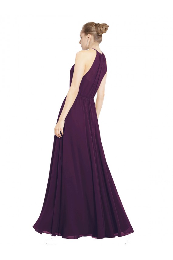 Billigste Traube A-Linien Neckholder Chiffon Lange Brautjungfernkleider