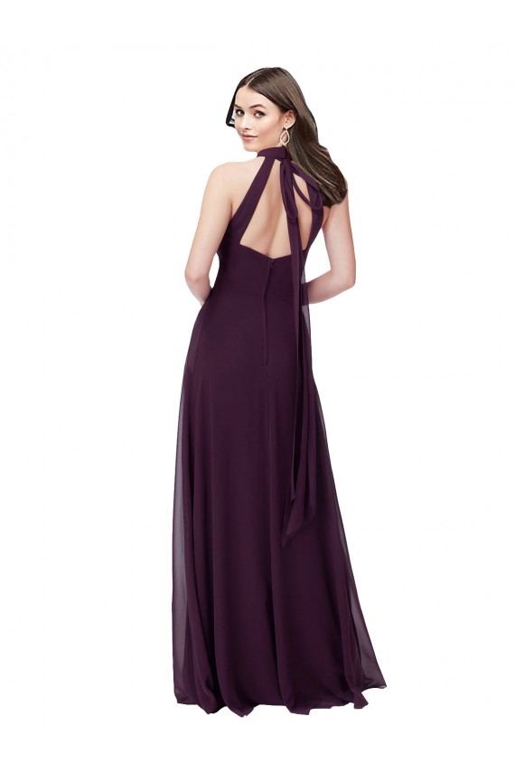 Billigste Traube A-Linien Neckholder Stehkragen Ausschnitt Chiffon Lange Brautjungfernkleider