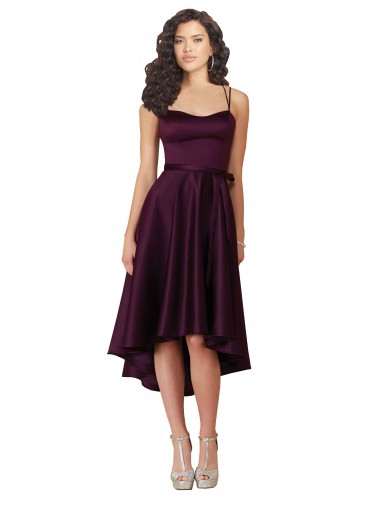 Billigste Traube A-Linien Scoop Neck Satin Kurze Brautjungfernkleider / Abiballkleider