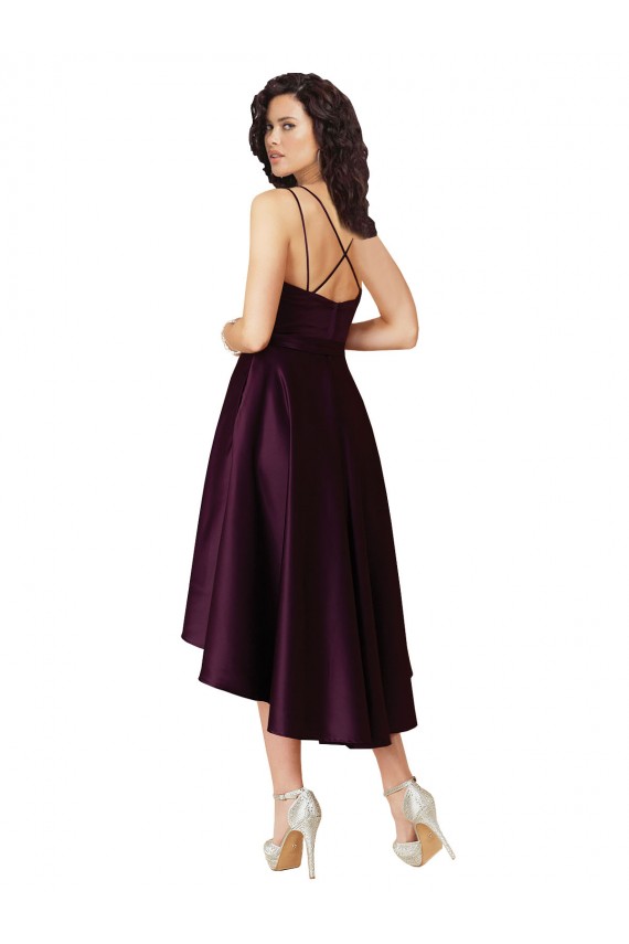 Billigste Traube A-Linien Scoop Neck Satin Kurze Brautjungfernkleider / Abiballkleider