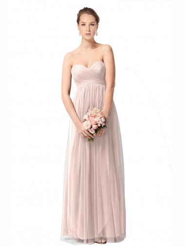 Billigste Vintage Rose A-Linien Tüll Lange Brautjungfernkleider