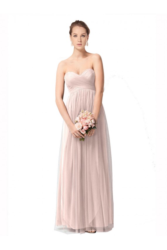 Billigste Vintage Rose A-Linien Tüll Lange Brautjungfernkleider