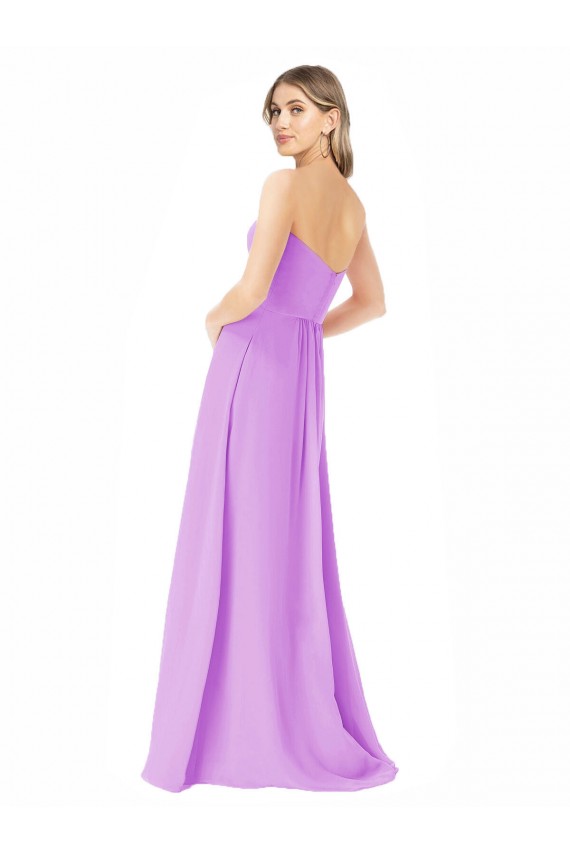 Billigste Violett A-Linien Trägerlos Chiffon Lange Brautjungfernkleider