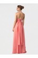 Billigste Wassermelone A-Linien Neckholder Chiffon Lange Brautjungfernkleider