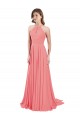 Billigste Wassermelone A-Linien Neckholder Chiffon Lange Brautjungfernkleider