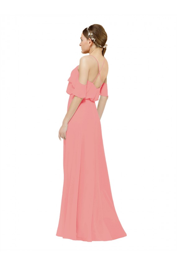 Billigste Wassermelone A-Linien Off-Schulter Chiffon Lange Brautjungfernkleider