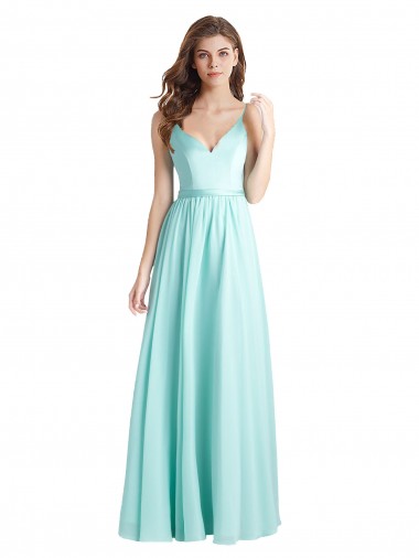 Billigste Waterfall A-Linien V-Ausschnitt Chiffon Satin Lange Brautjungfernkleider