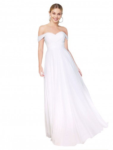 Billigste Weiß A-Linien Off-Schulter Chiffon Lange Formale Brautjungfernkleider / Abendkleider / Abiballkleider