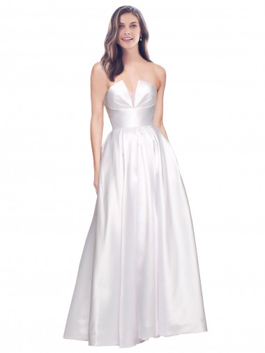 Billigste Weiß A-Linien Trägerlos Stretch-Satin Lange Formale Brautjungfernkleider / Abendkleider / Abiballkleider