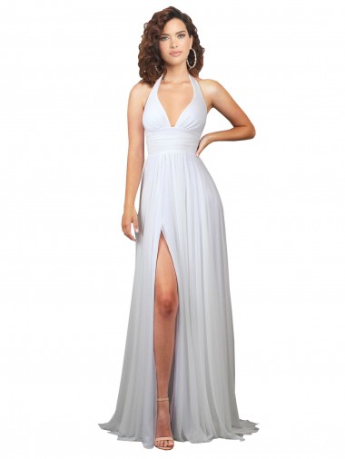 Billigste Weiß A-Linien V-Ausschnitt Sweep Zug Chiffon Einfache Strand Brautkleider