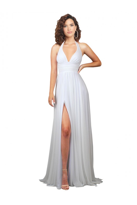 Billigste Weiß A-Linien V-Ausschnitt Sweep Zug Chiffon Einfache Strand Brautkleider