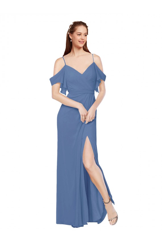 Billigste Windsor Blau A-Linien Off-Schulter Chiffon Lange Brautjungfernkleider