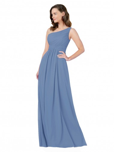 Billigste Windsor Blau Etui Eine-Schulter Chiffon Lange Brautjungfernkleider